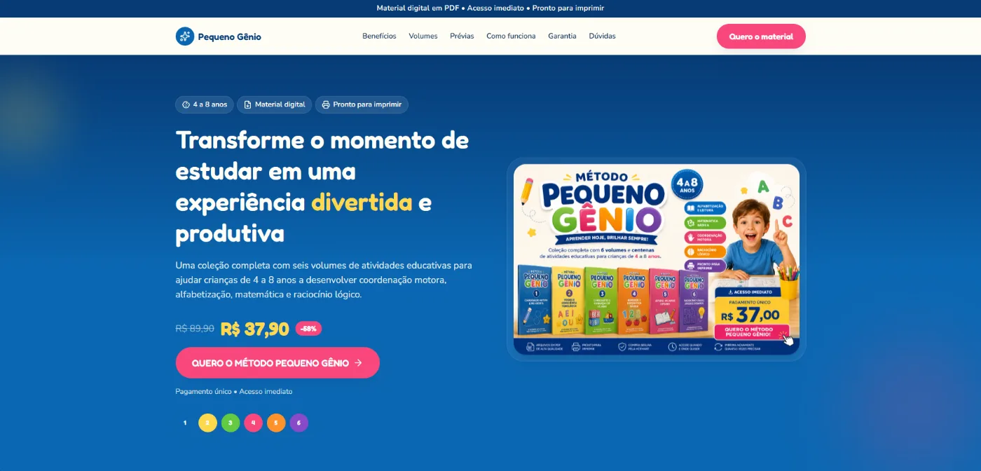 Landing page do Método Pequeno Gênio